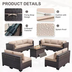 Ensemble de mobilier de patio ALAULM de 11 pièces, ensemble de conversation extérieur en osier de rotin, canapé avec table brasero au propane de 43in
