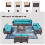 Ensemble de mobilier de patio ALAULM de 11 pièces, ensemble de conversation extérieur en osier de rotin, canapé avec table brasero au propane de 43in