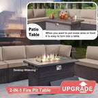 Ensemble de mobilier de patio ALAULM de 11 pièces, ensemble de conversation extérieur en osier de rotin, canapé avec table brasero au propane de 43in