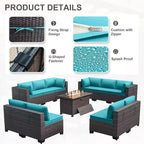 Ensemble de mobilier de patio ALAULM de 11 pièces, ensemble de conversation extérieur en osier de rotin, canapé avec table brasero au propane de 43in