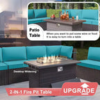 Ensemble de mobilier de patio ALAULM de 11 pièces, ensemble de conversation extérieur en osier de rotin, canapé avec table brasero au propane de 43in