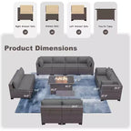 Ensemble de mobilier de patio ALAULM de 11 pièces, ensemble de conversation extérieur en osier de rotin, canapé avec table brasero au propane de 43in