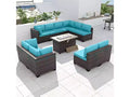 ALAULM 11 Pieces Patio Furniture Set, Rattan Wicker Outdoor Conversation Sets, Furniture Sofa Set w/43in Propane Fire Pit Table