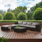 Christopher Knight Home Luther 7 Piece Patio Wicker Rattan and Aluminum Frame Sectional Conversation Set with Coffee Table and Cushions