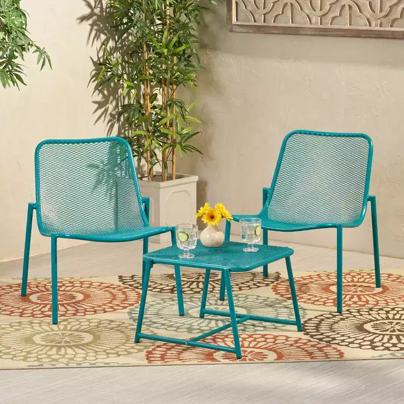 Christopher Knight Home Bucknell Outdoor Modern Metal 3 Piece Chat Set
