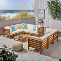 Christopher Knight Home Oana Outdoor Acacia Wood 8 Seater Sectional Sofa Set with Cushions