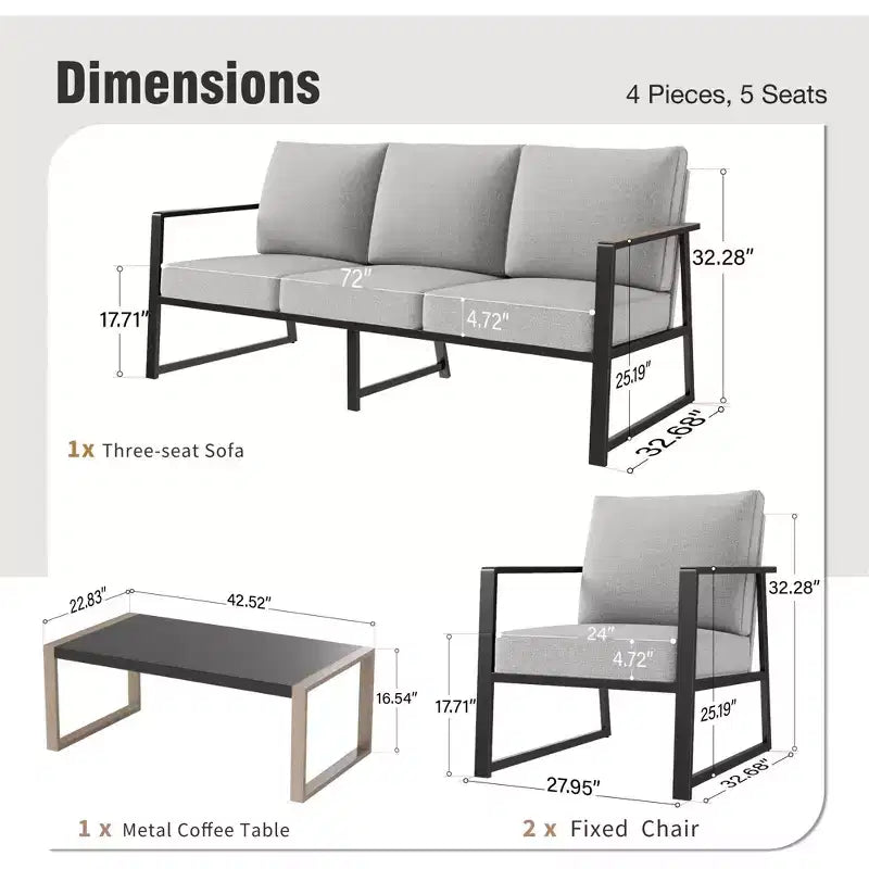 Captiva Designs modern kültéri kerti fémvázas beszélgető- és ülőgarnitúra dohányzóasztallal