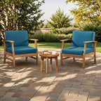Christopher Knight Home Bennett Rustic 3 Piece Patio Acacia Wood Club Chairs with Round Accent Table