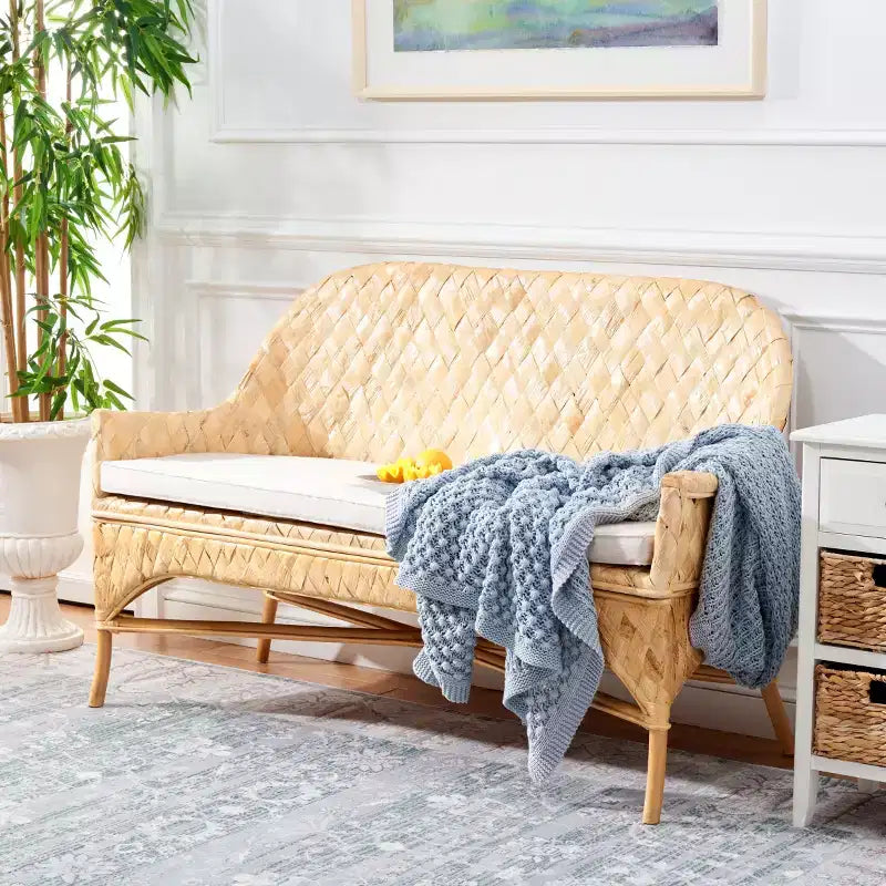 Woven Sofa Bench with Cushion - Natural & White