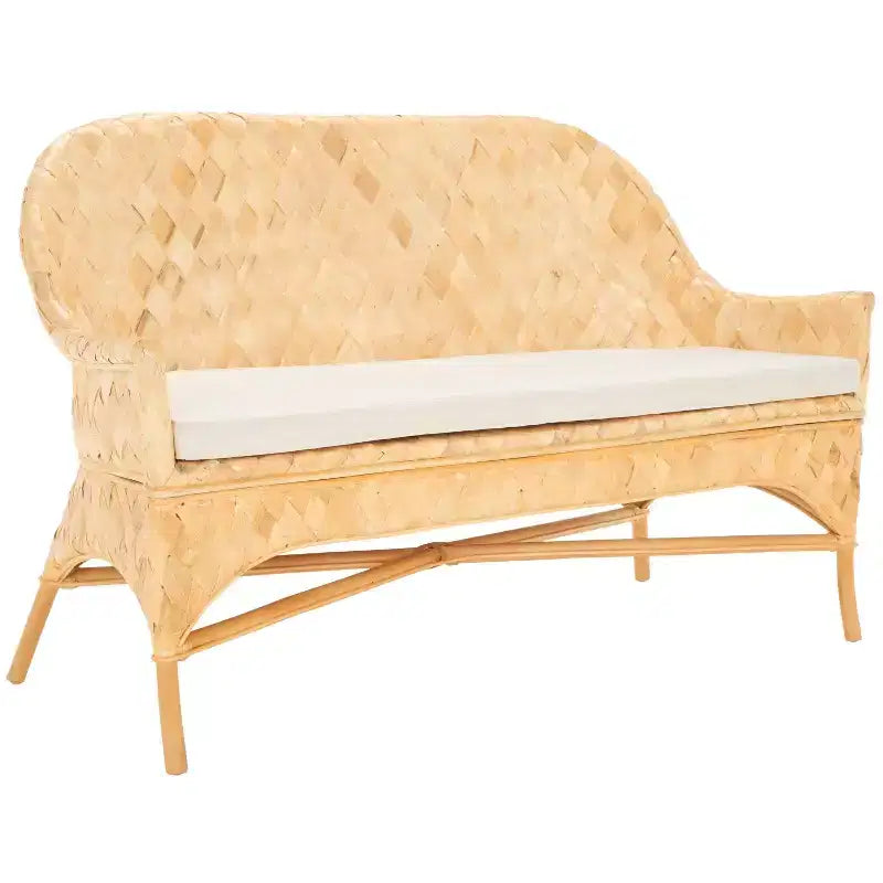 Woven Sofa Bench with Cushion - Natural & White