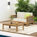 GDFStudio Allegra Outdoor Acacia Wood and Wicker Loveseat and Coffee Table Set with Cushions
