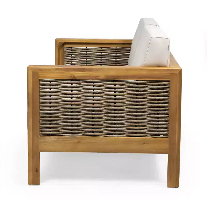 GDFStudio Allegra kültéri akáciafa- és fonott kanapégarnitúra kétüléses kanapéval, dohányzóasztallal és párnákkal