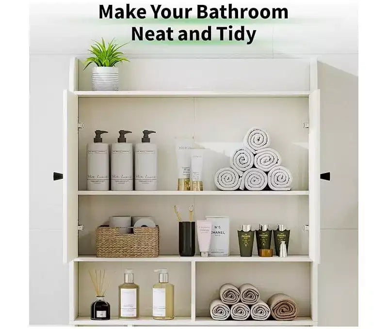 Over-the-Toilet Storage Cabinet with Barn Door and Adjustable Shelves