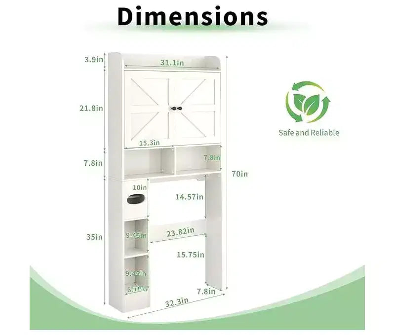 Over-the-Toilet Storage Cabinet with Barn Door and Adjustable Shelves