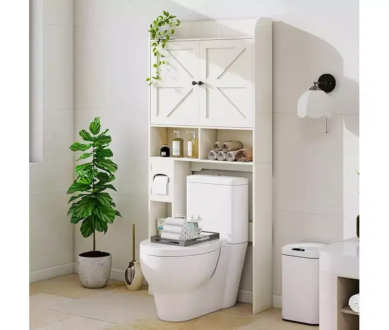 Over-the-Toilet Storage Cabinet with Barn Door and Adjustable Shelves