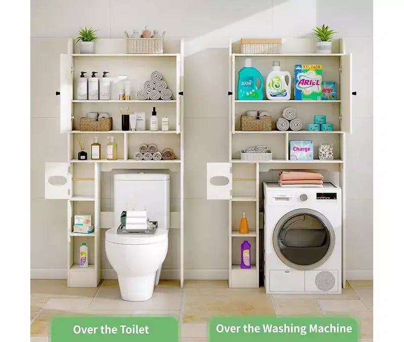 Over-the-Toilet Storage Cabinet with Barn Door and Adjustable Shelves