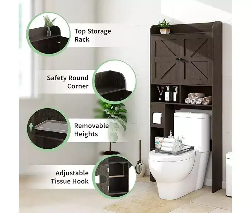 Over-the-Toilet Storage Cabinet with Barn Door and Adjustable Shelves