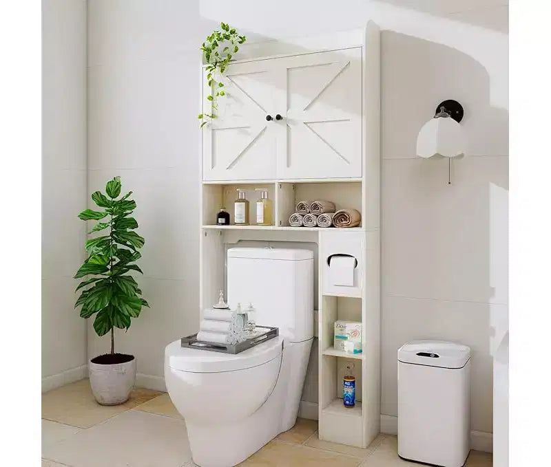 Over-the-Toilet Storage Cabinet with Barn Door and Adjustable Shelves