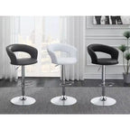 Adjustable Height Bar Stool, Grey Faux Leather Seat with Chrome Base