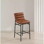 Cognac Vegan Leather Bar Stool with Mid Back