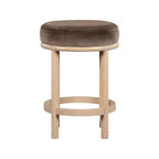 Brown Velvet Counter Stool with Wood Legs