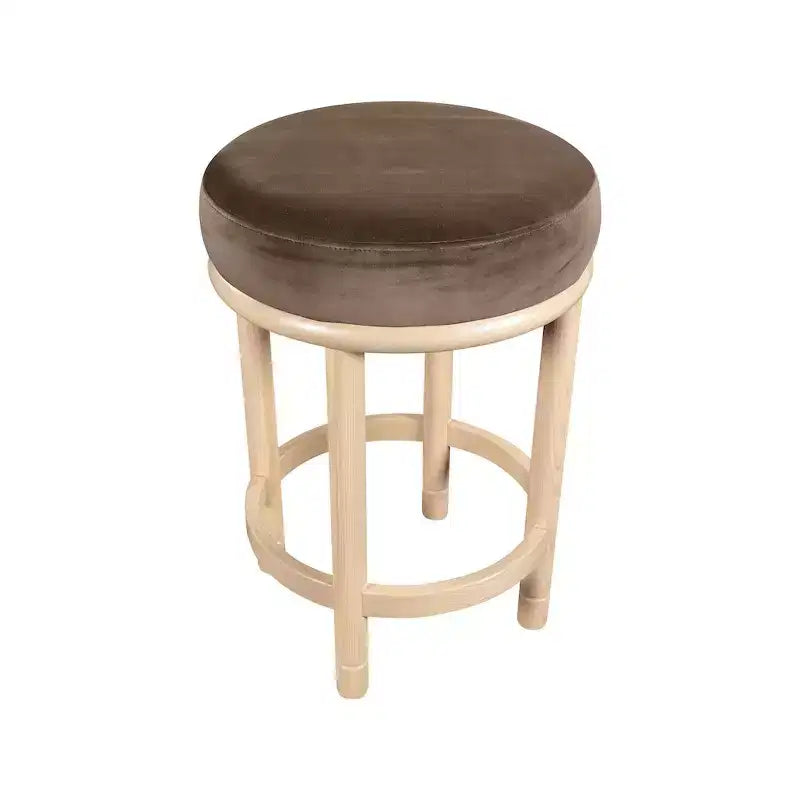 Brown Velvet Counter Stool with Wood Legs