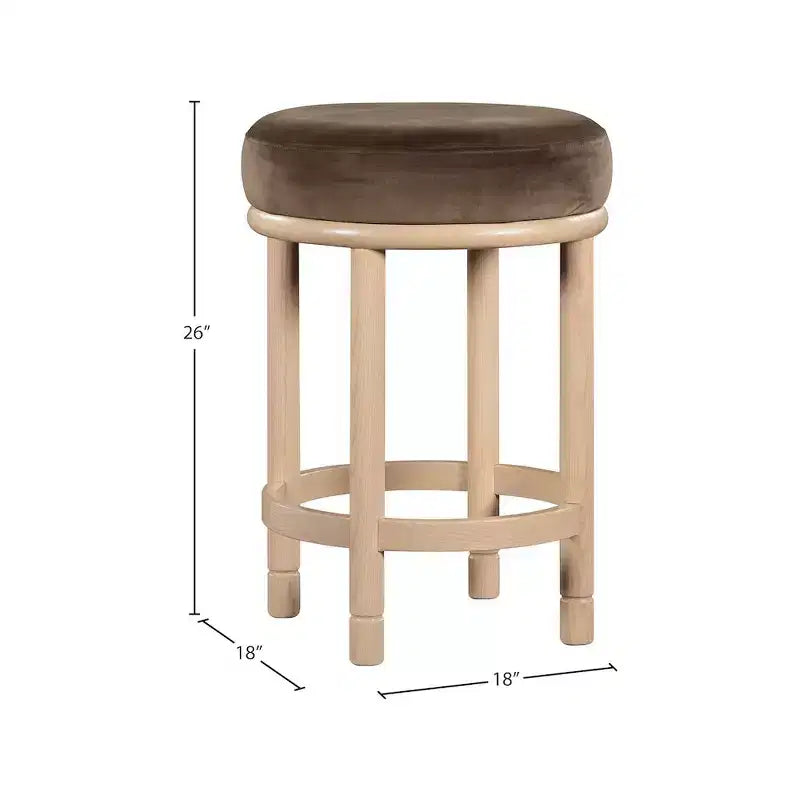 Brown Velvet Counter Stool with Wood Legs