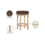 Brown Velvet Counter Stool with Wood Legs