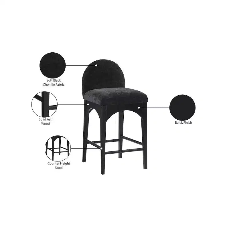 Waldorf Black Chenille Fabric Counter Stool