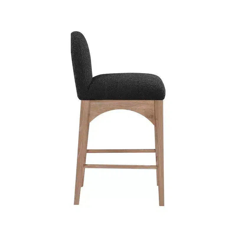 Black Boucle Fabric Counter Stool with Ash Wood Frame