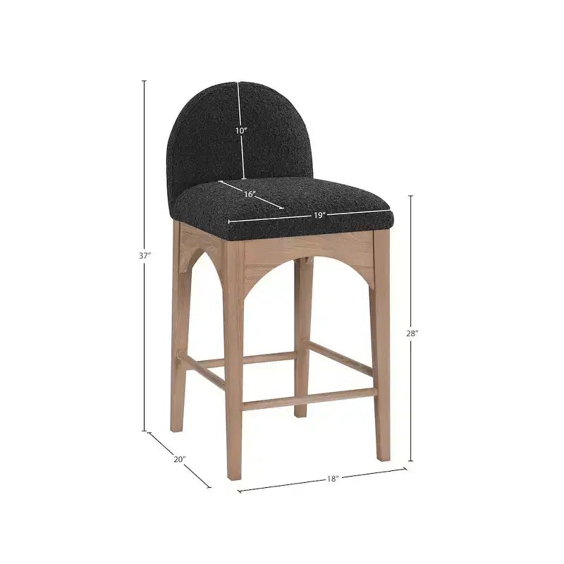 Black Boucle Fabric Counter Stool with Ash Wood Frame