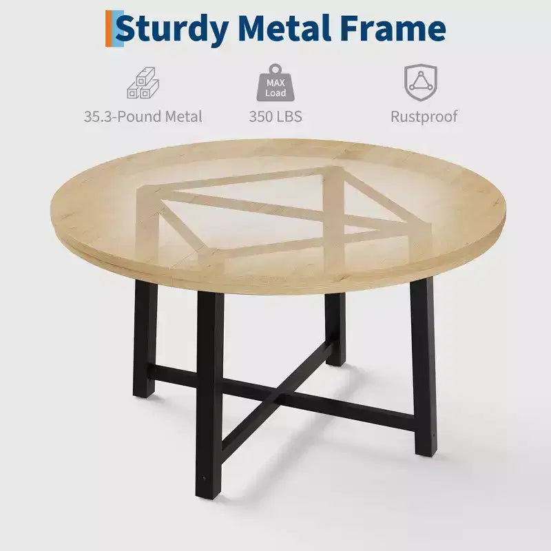 47-inch Round Dining Table with Metal Frame