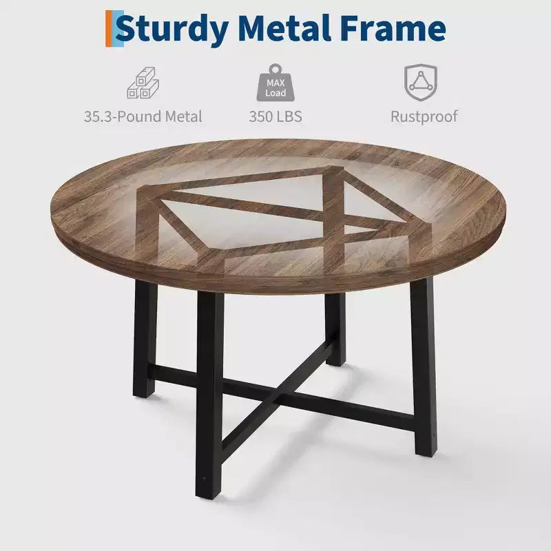 47-inch Round Dining Table with Metal Frame