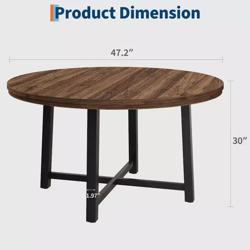 47-inch Round Dining Table with Metal Frame