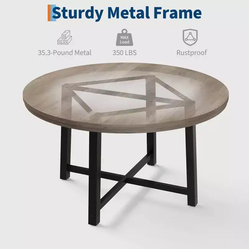 47-inch Round Dining Table with Metal Frame