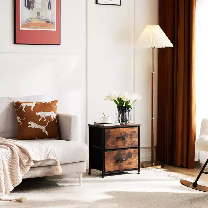 2-Drawer Fabric Dresser with Steel Frame and Wood Top