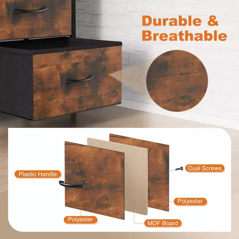 2-Drawer Fabric Dresser with Steel Frame and Wood Top