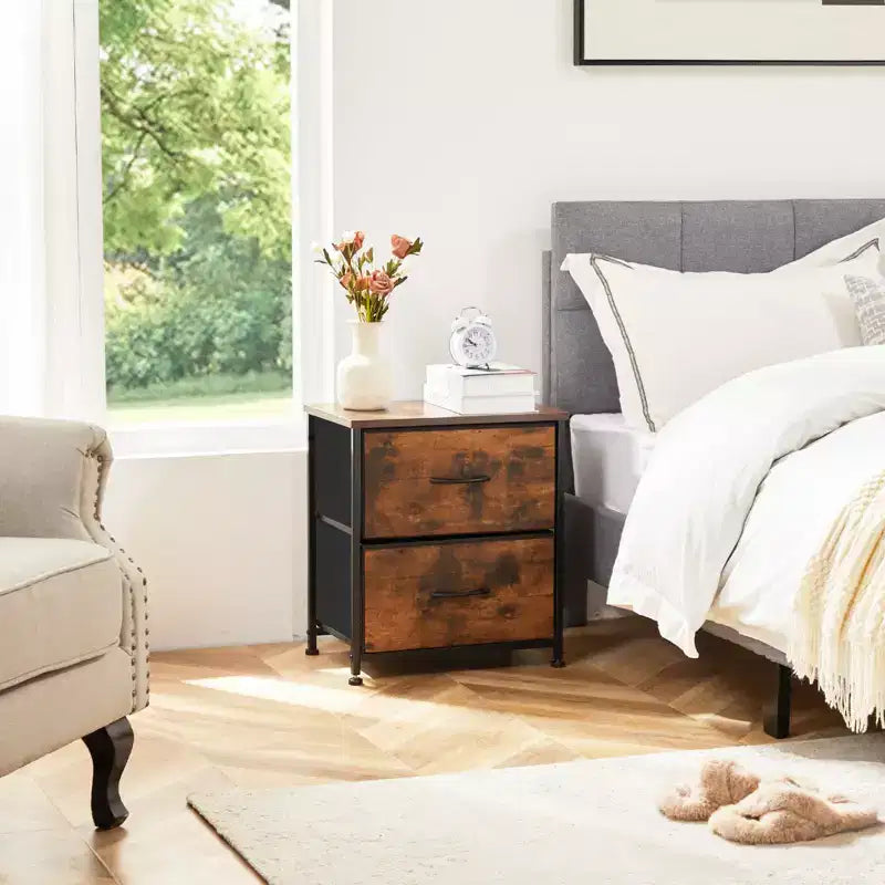 2-Drawer Fabric Dresser with Steel Frame and Wood Top