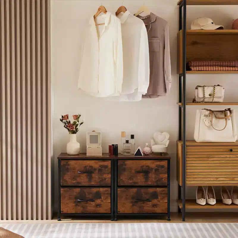 2-Drawer Fabric Dresser with Steel Frame and Wood Top