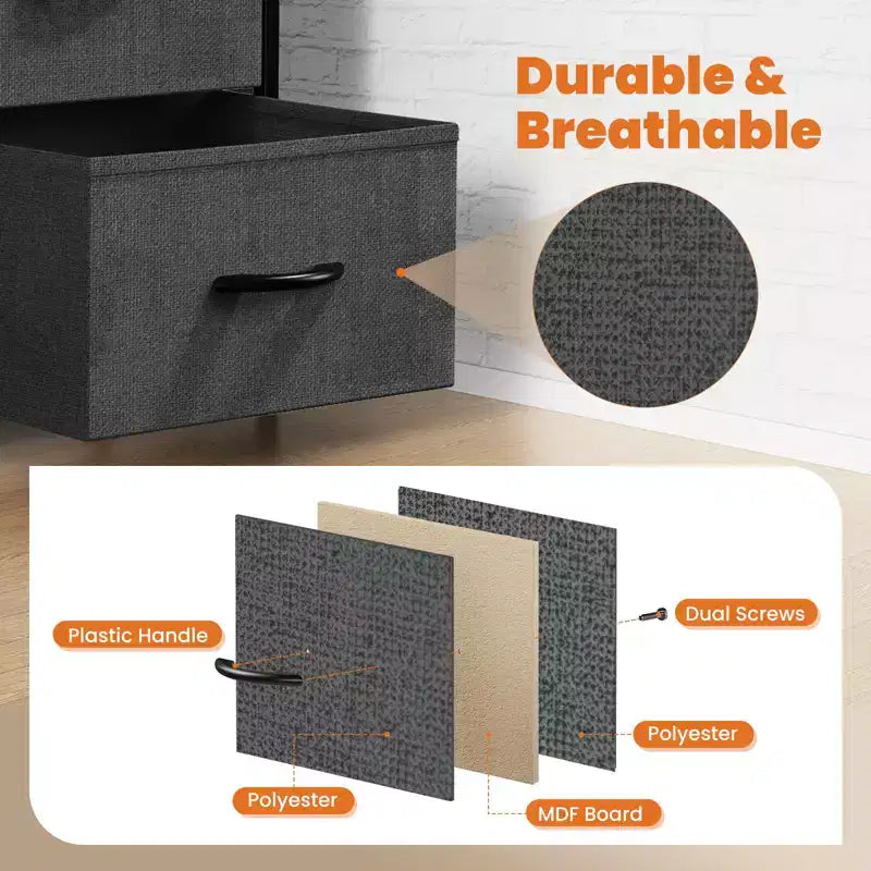 2-Drawer Fabric Dresser with Steel Frame and Wood Top