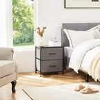 2-Drawer Fabric Dresser with Steel Frame and Wood Top
