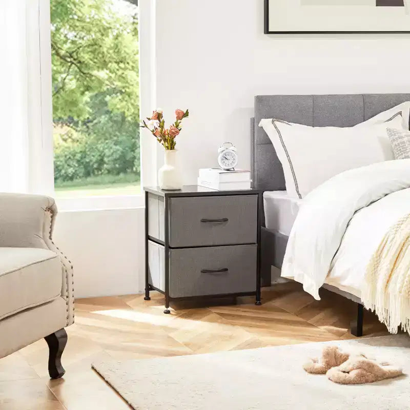 2-Drawer Fabric Dresser with Steel Frame and Wood Top