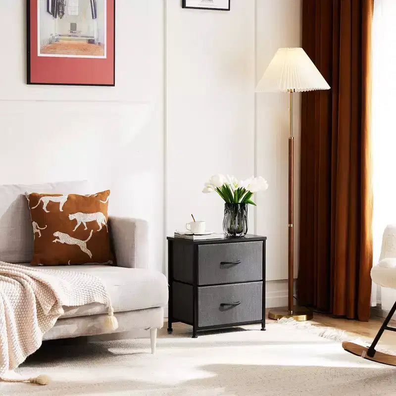 2-Drawer Fabric Dresser with Steel Frame and Wood Top