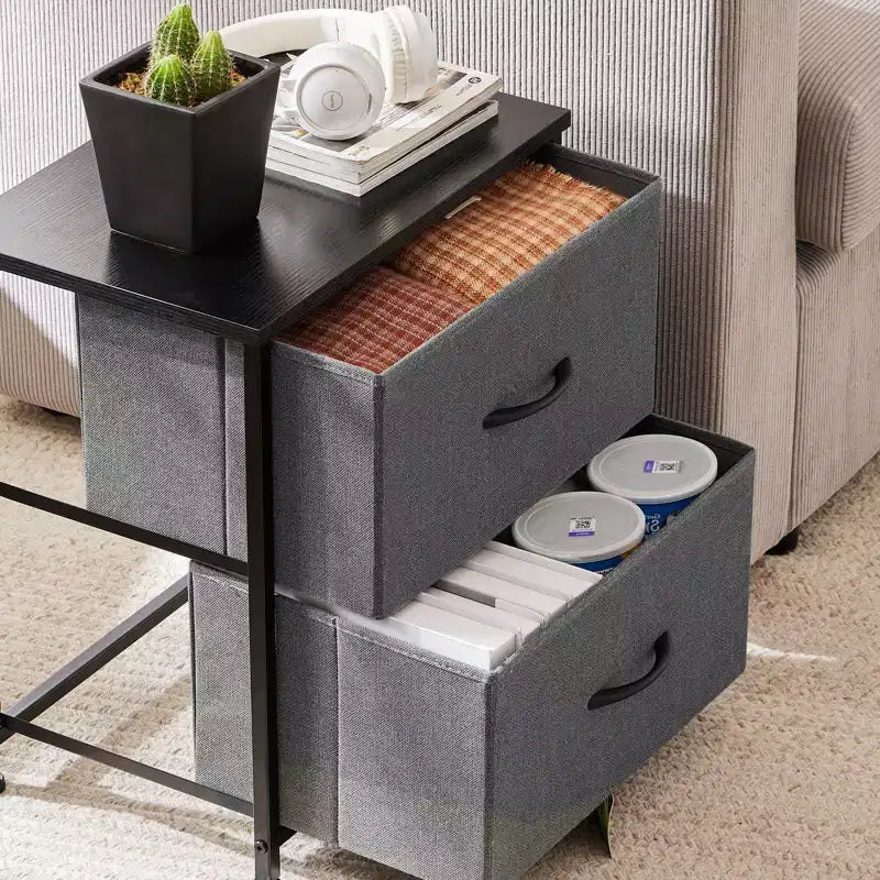 2-Drawer Fabric Dresser with Steel Frame and Wood Top