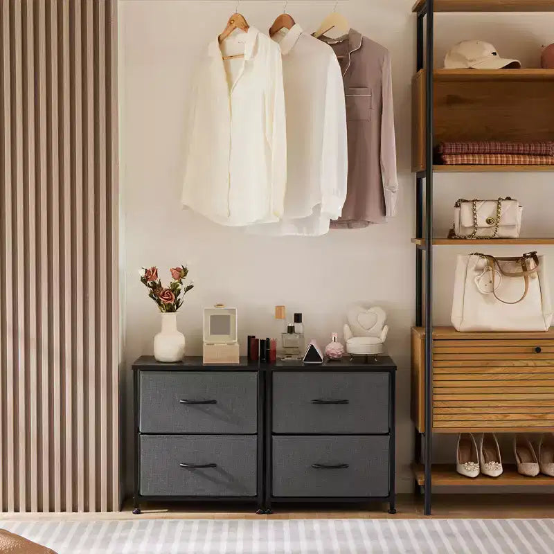 2-Drawer Fabric Dresser with Steel Frame and Wood Top