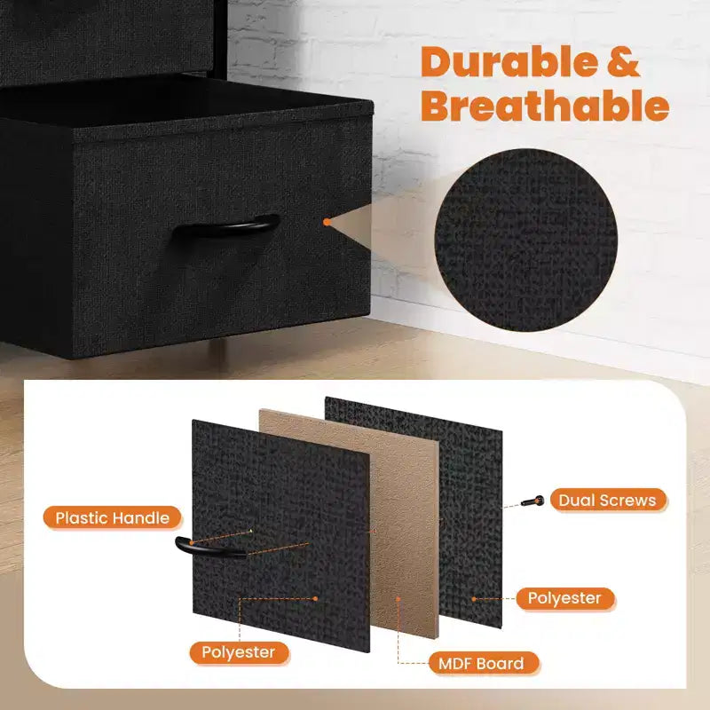 2-Drawer Fabric Dresser with Steel Frame and Wood Top