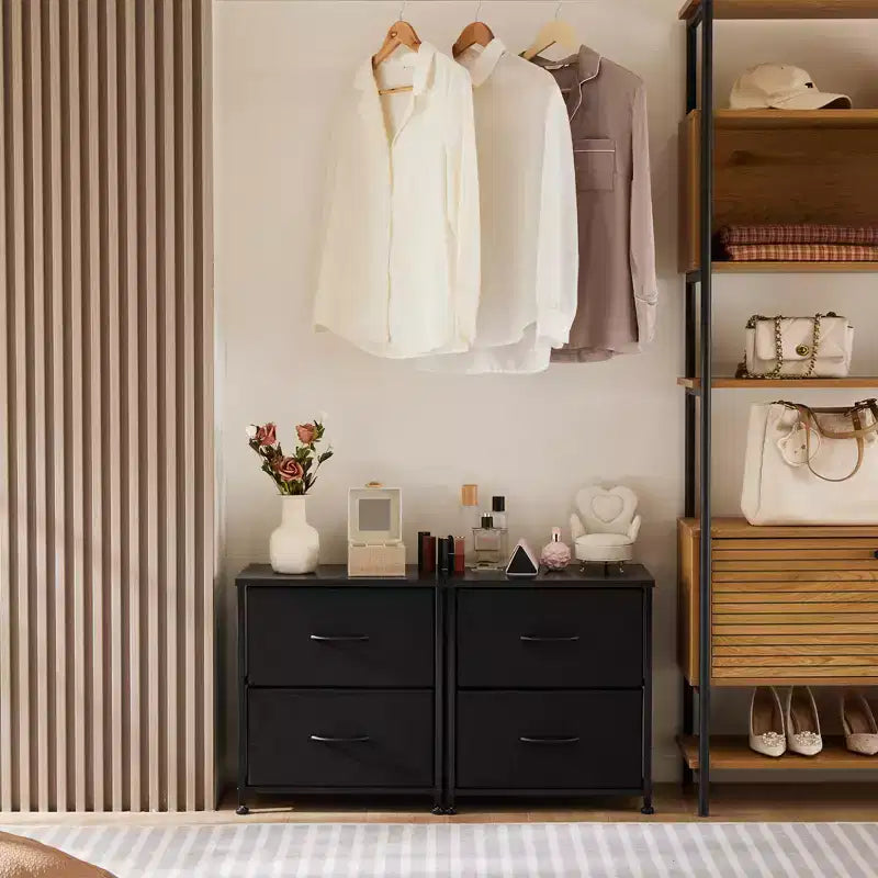 2-Drawer Fabric Dresser with Steel Frame and Wood Top