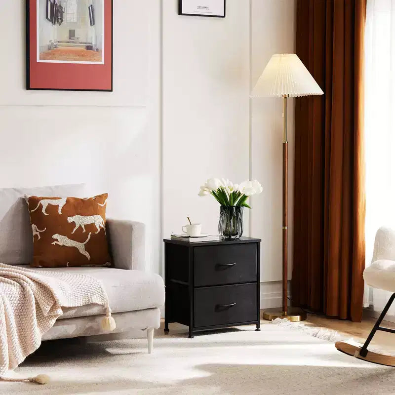 2-Drawer Fabric Dresser with Steel Frame and Wood Top