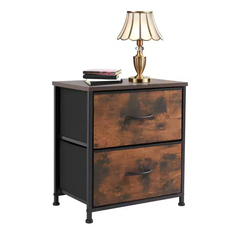 2-Drawer Fabric Dresser with Steel Frame and Wood Top