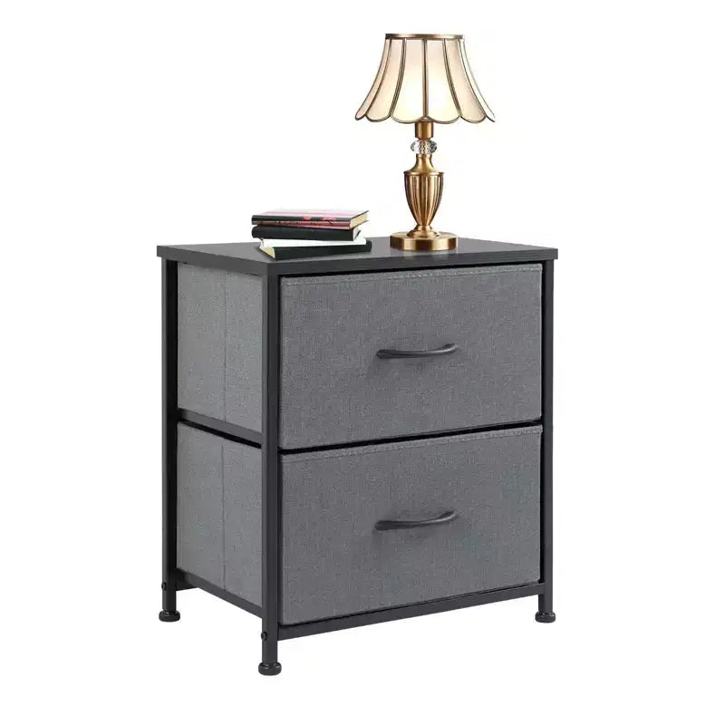 2-Drawer Fabric Dresser with Steel Frame and Wood Top